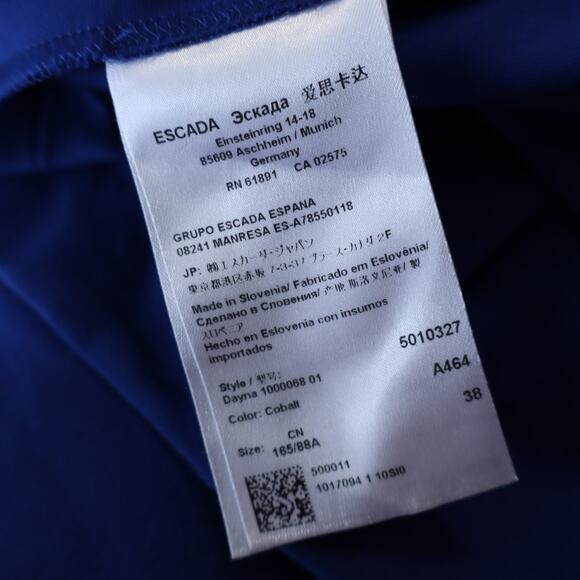 ESCADA Dayna Midi Sheath Dress Cobalt Blue V Neck Long Sleeve Women's 38/US 8 - Picture 9 of 10